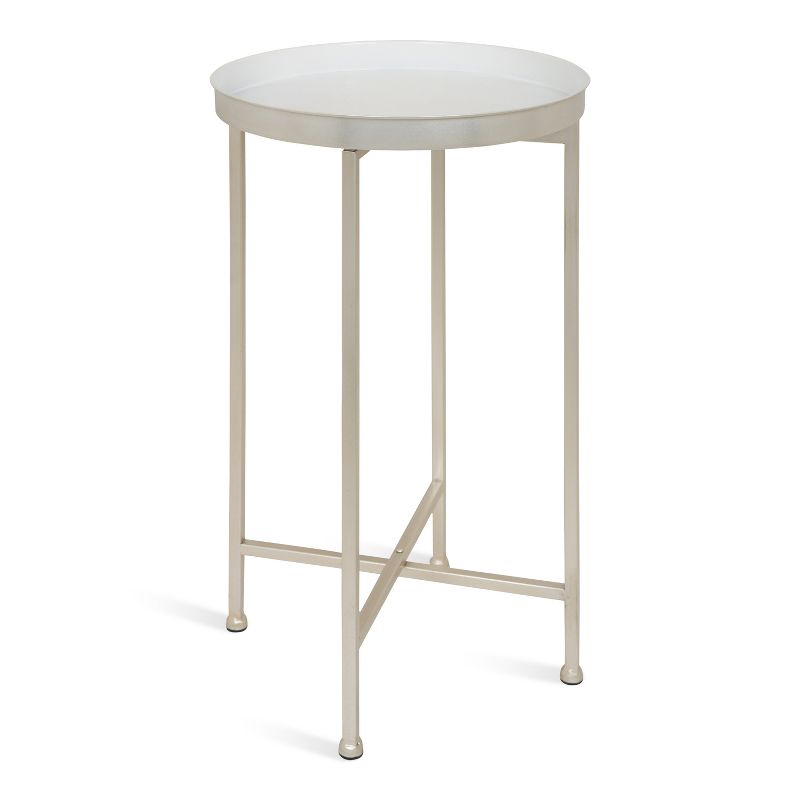 Kate and Laurel Celia Round Metal Tea Table, 14x14x25.75, Silver and White