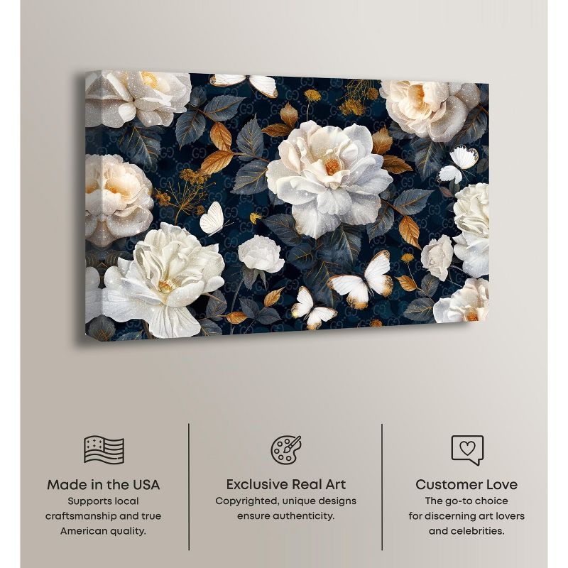 Art Remedy Navy Elegance Floral Elegant realistic Floral Wall Art, 15" x 10", Gallery Wrapped