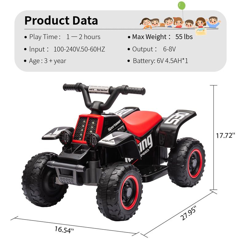 6V Ride On ATV for Kids, Powerful and Safe Ride On Toy with Rechargeable Battery