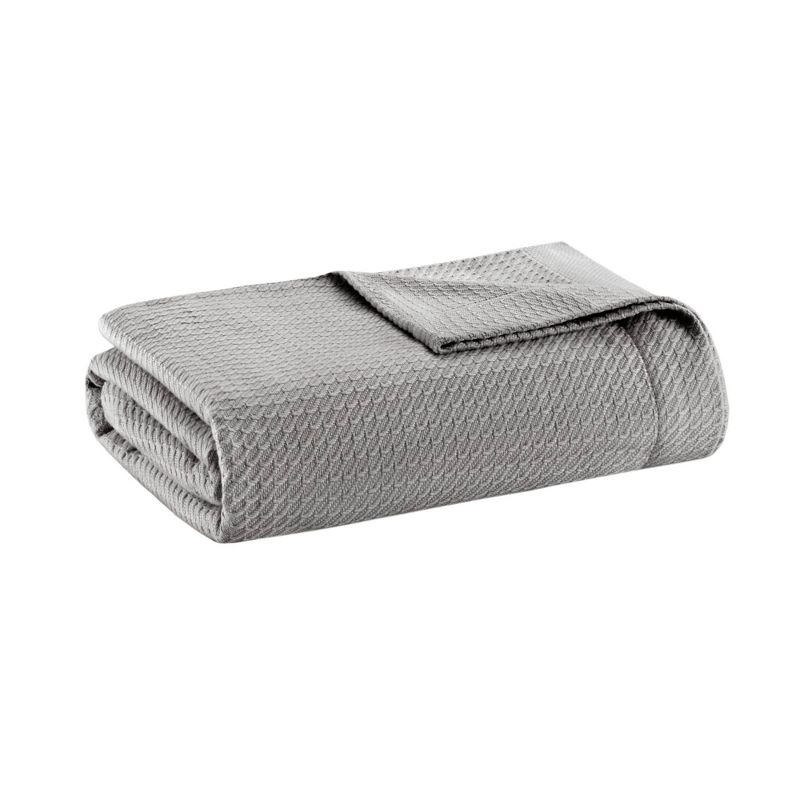 Madison Park Twin Textured Cotton Blanket Gray: Madison Park Waffle Weave, Machine Washable, OEKO-TEX Certified