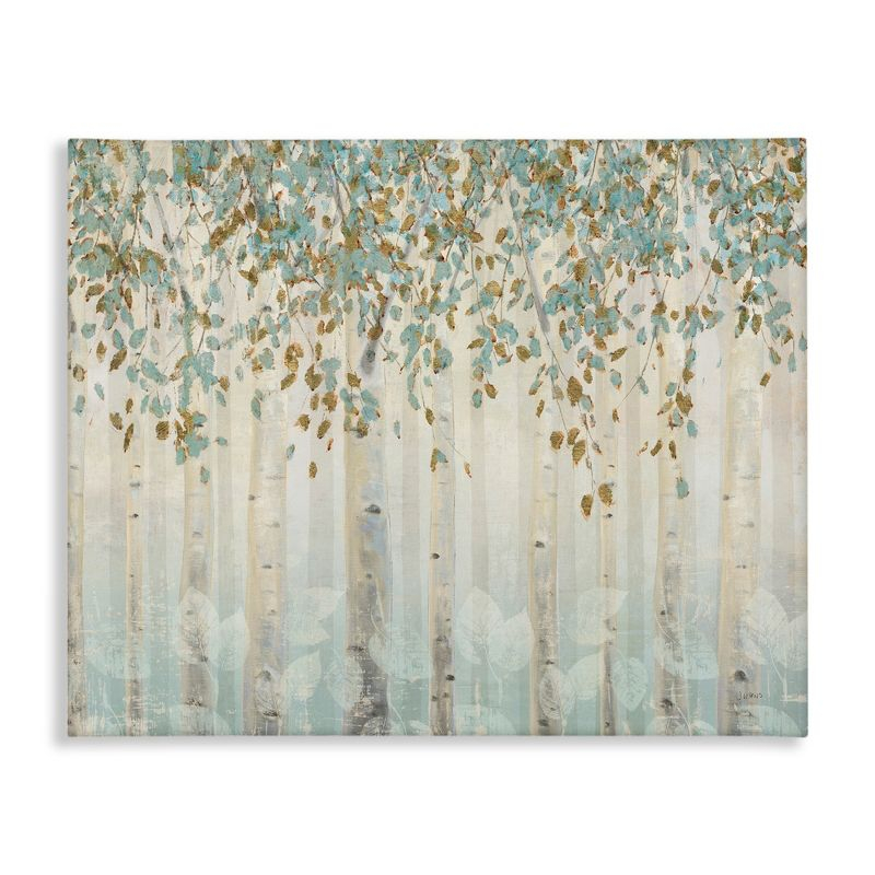 Stupell Industries Abstract Forest Leaves Trees Blue Tan Soft Painting Gallery Wrapped Canvas Wall Art, 16 x 20