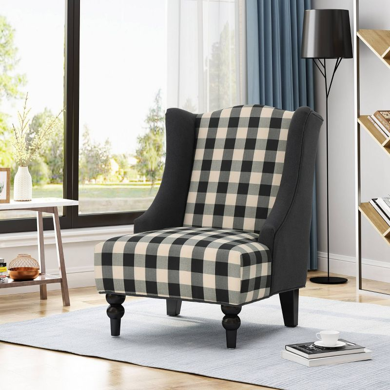 Toddman High-Back Club Chair: Upholstered Wingback, Birch Wood Legs - Christopher Knight Home