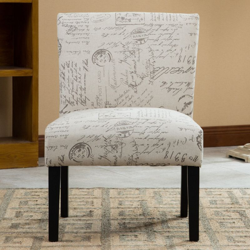Roundhill Furniture Botticelli English Letter Print Fabric Armless Accent Chair, Beige