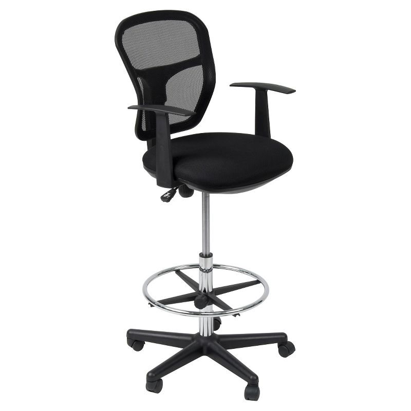 Riviera Drafting Chair - Black: Mesh Back, Adjustable Height, Footring, Home Office & Studio Comfort