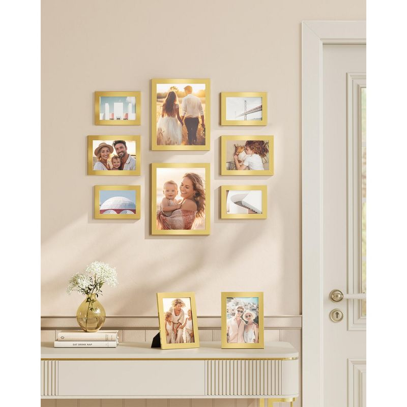 Picture Frames, Collage Picture Frames Set of 10, Two 8x10, Four 5x7, Four 4x6, Photo Frame for Wall Gallery Decor, Table Display, Glass, Pale Gold