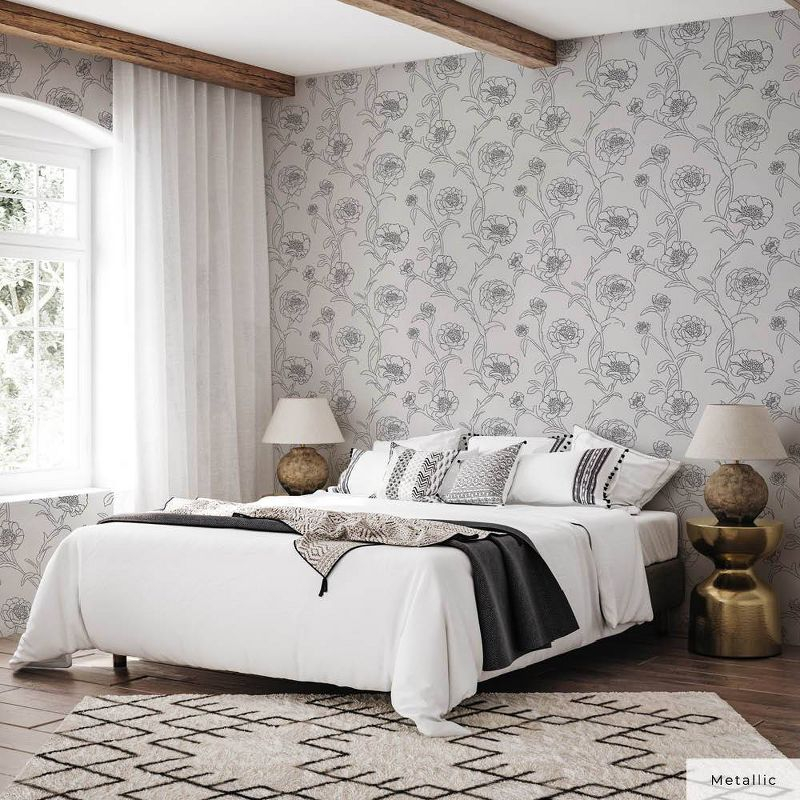 Tempaper & Co. Peonies Removable Peel and Stick Wallpaper, Black and White Floral, 56 sq. ft.: Vinyl Self-Adhesive Botanical Decor