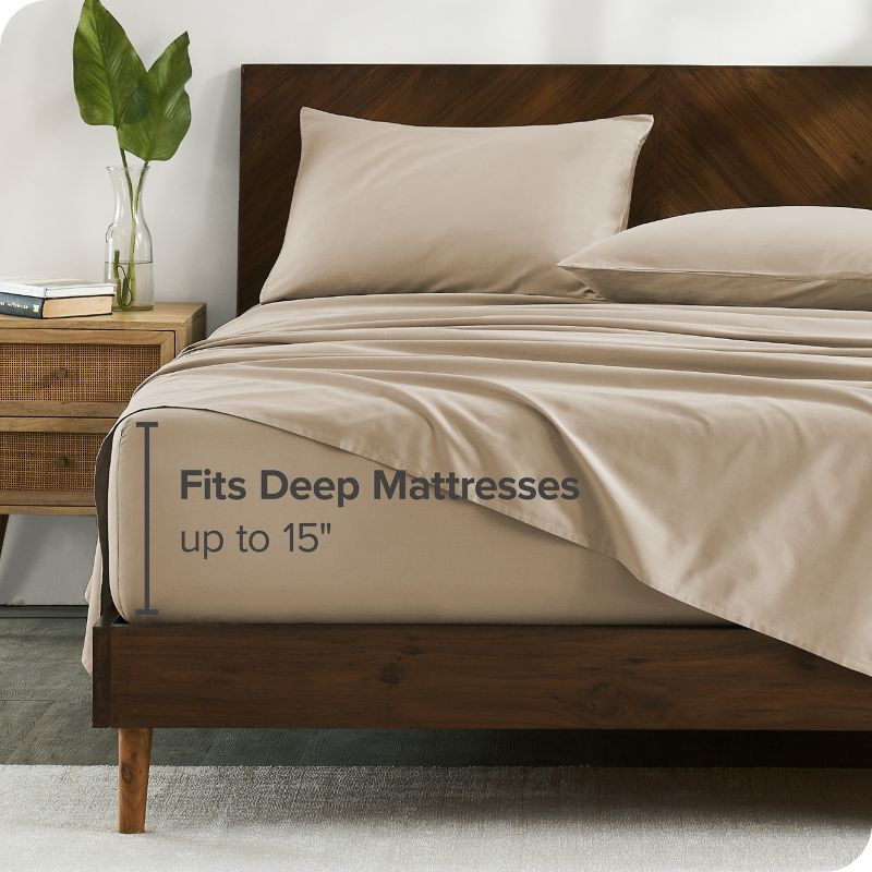 300 Thread Count Organic Cotton Percale French Beige 4 Piece Queen Bed Sheet Set by Bare Home