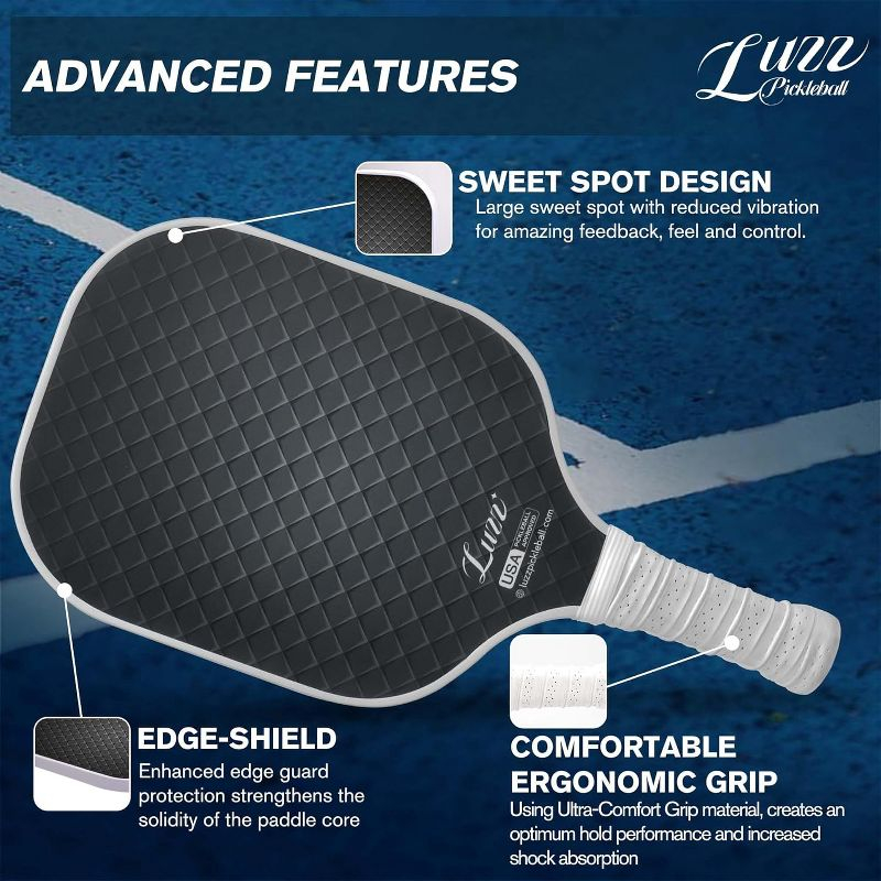Luzz Pickleball Paddles T700 Carbon Fiber Pickleball Paddle Sandblasted Surface with Honeycomb Core Pickle Ball Rackets for Ultimate Spin & Control