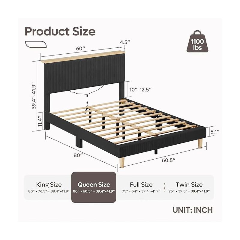 Bestier Queen Size Bed Frame with Headboard Black