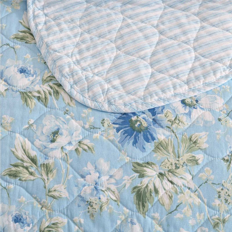 Laura Ashley Full/Queen Peony Garden Quilt Set Blue: Includes 2 Shams, Year-Round Comfort