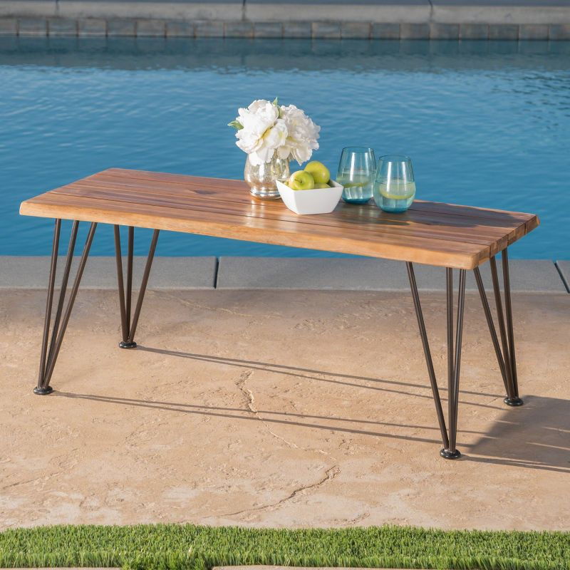 Zion Industrial Coffee Table: Weather-Resistant Acacia, Iron Frame - Christopher Knight Home