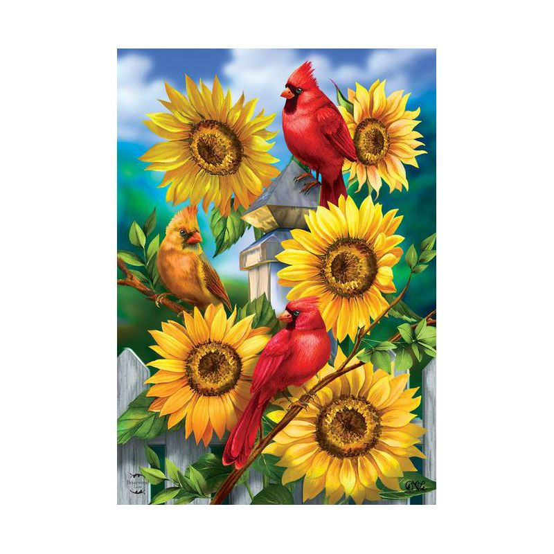 Cardinals And Sunflowers Summer House Flag Floral 28" x 40" Briarwood Lane