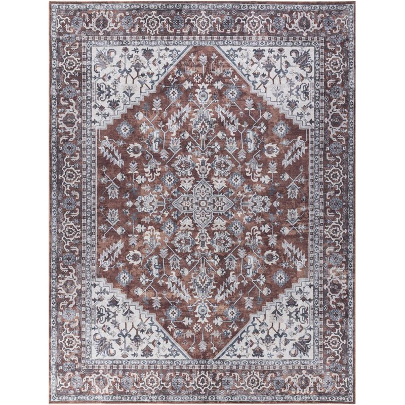 Nourison New Concept Washables Vintage Medallion Area Rug Brick Ivory 9'2" x 12'