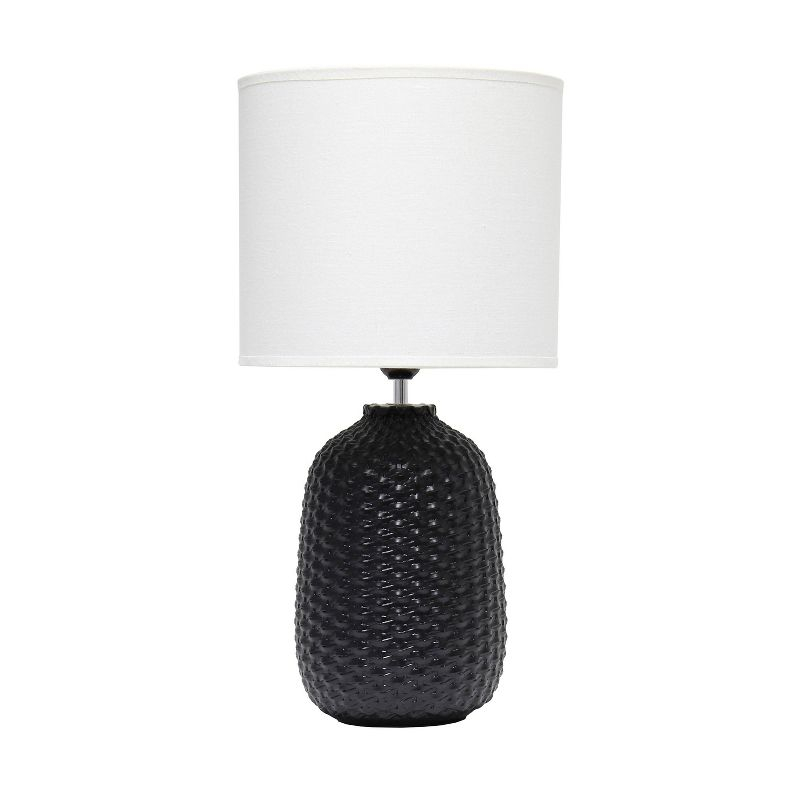20.4" Traditional Ceramic Purled Texture Bedside Table Desk Lamp with White Fabric Drum Shade Black - Simple Designs: ETL Listed