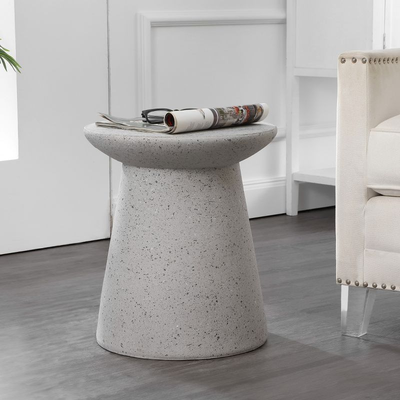 Hollie 18" Minimalist Modern Drum Accent Table Pedestal, Gray Terrazzo Finish - JONATHAN Y
