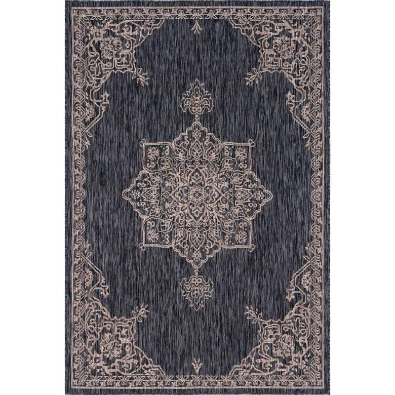 Unique Loom 6' 1 x 9' 0 Rectangle Indoor/Outdoor Traditional Charcoal Gray Area Rug