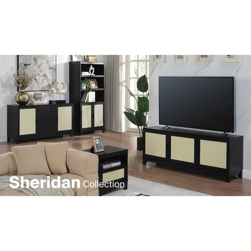 Manhattan Comfort Sheridan Modern 6 Shelf Cane TV Stand for TVs up to 55" Natural: Media Console with Cable Management