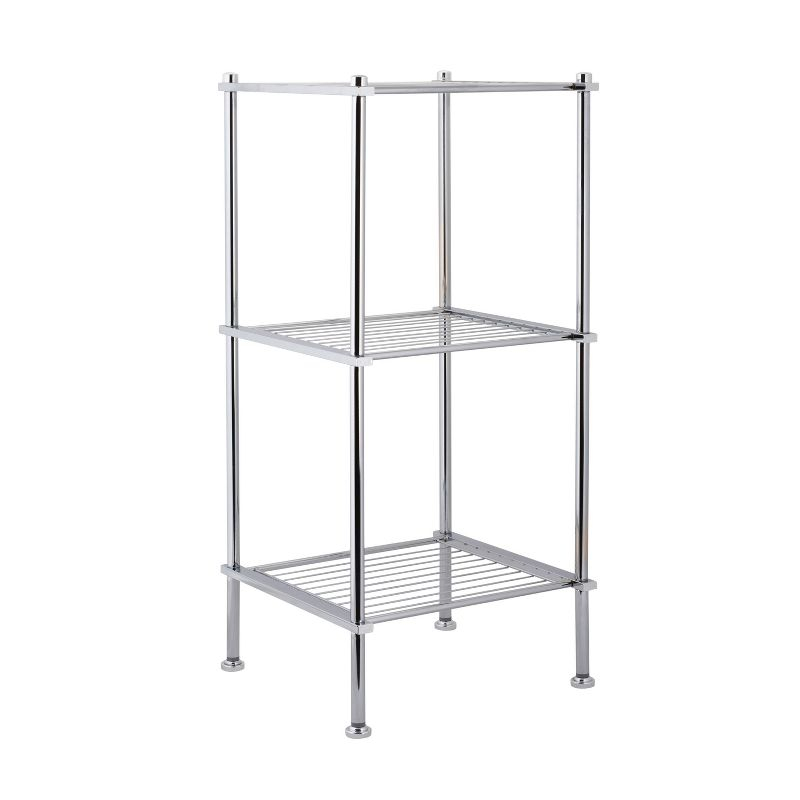 3 Tier Metro Collection Shelf Gray - Organize It All: Chrome Steel Bathroom Towel Storage Cabinet with 3 Shelves