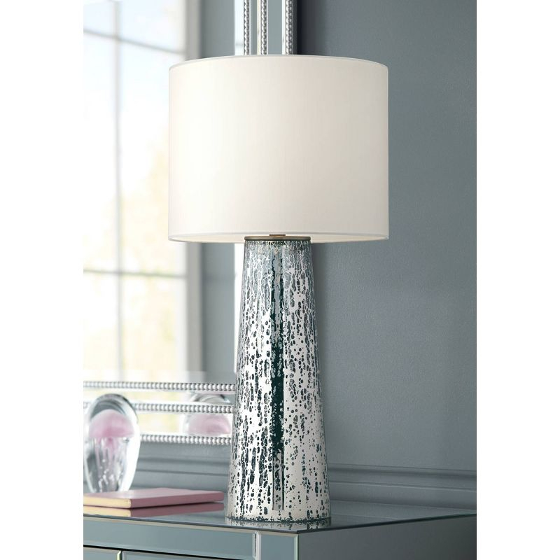 360 Lighting Marcus Modern Table Lamp 30" Tall Mercury Glass Column Shape White Drum Shade for Bedroom Living Room Bedside Nightstand Office Kids Home