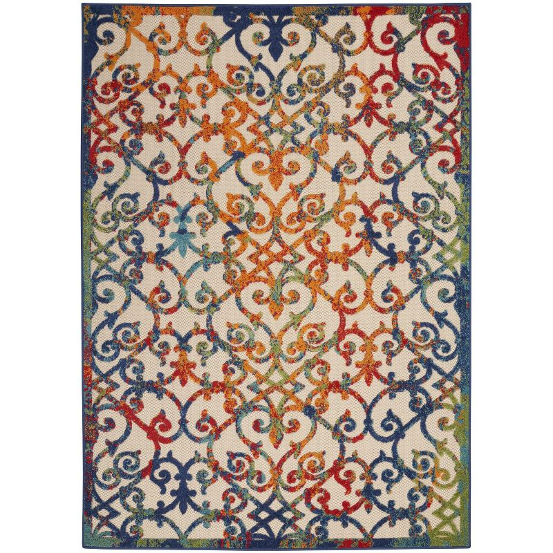 Nourison Aloha Contemporary Scroll Flatweave High-Low Indoor Outdoor Area Rug Multicolor 5'3" x 7'5"