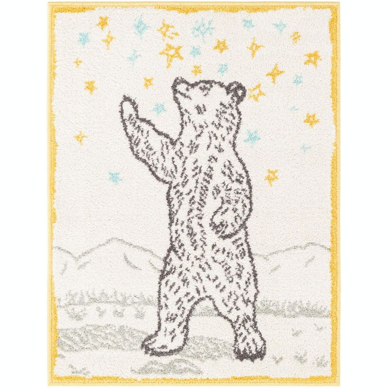 Unique Loom Whimsy Kids Collection Area Rug - Grizzly (2' 2" x 2' 11" Rectangle Ivory and Gray/Yellow)