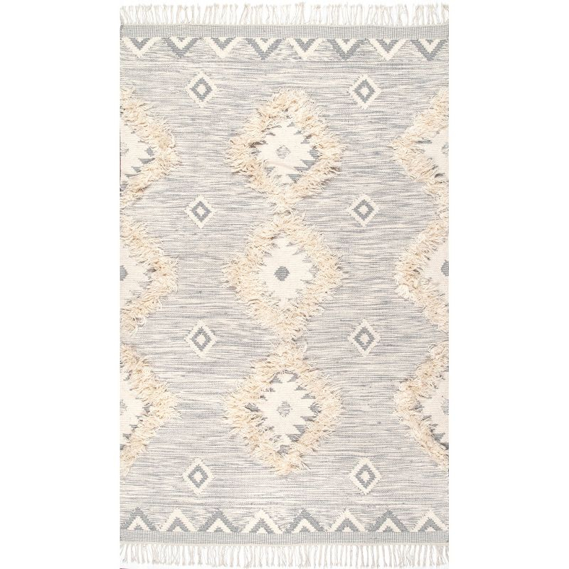 Nuloom Savannah Geometric 5x8 Wool Indoor Area Rug for Living Room Bedroom Dining Room Kitchen, Light Grey/Ivory