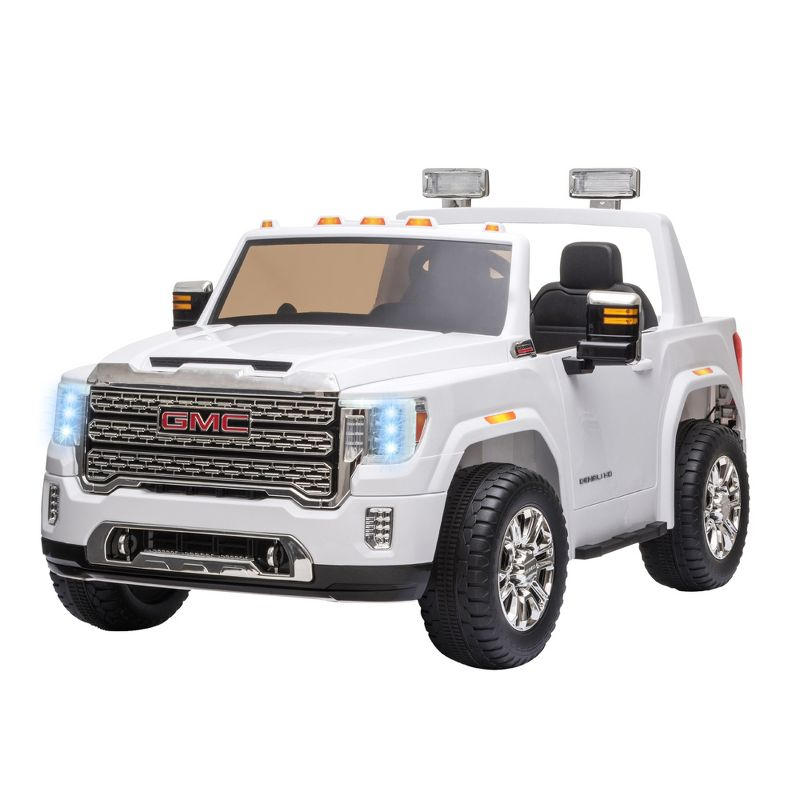 Aosom 12V GMC Sierra HD Licensed Ride on Truck, Battery Powered Electric Car for Kids w/ Remote Control, Headlights & Four Wheel Suspension, White