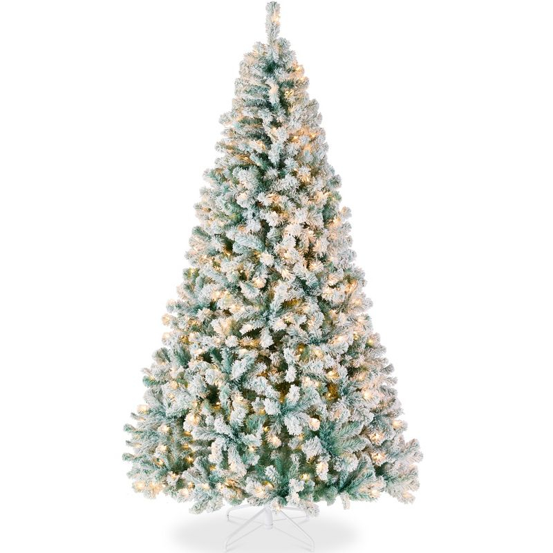 Best Choice Products 6ft Pre-Lit Sage Green Christmas Pine Tree w/ Flocked Branches, 250 Warm-White Lights