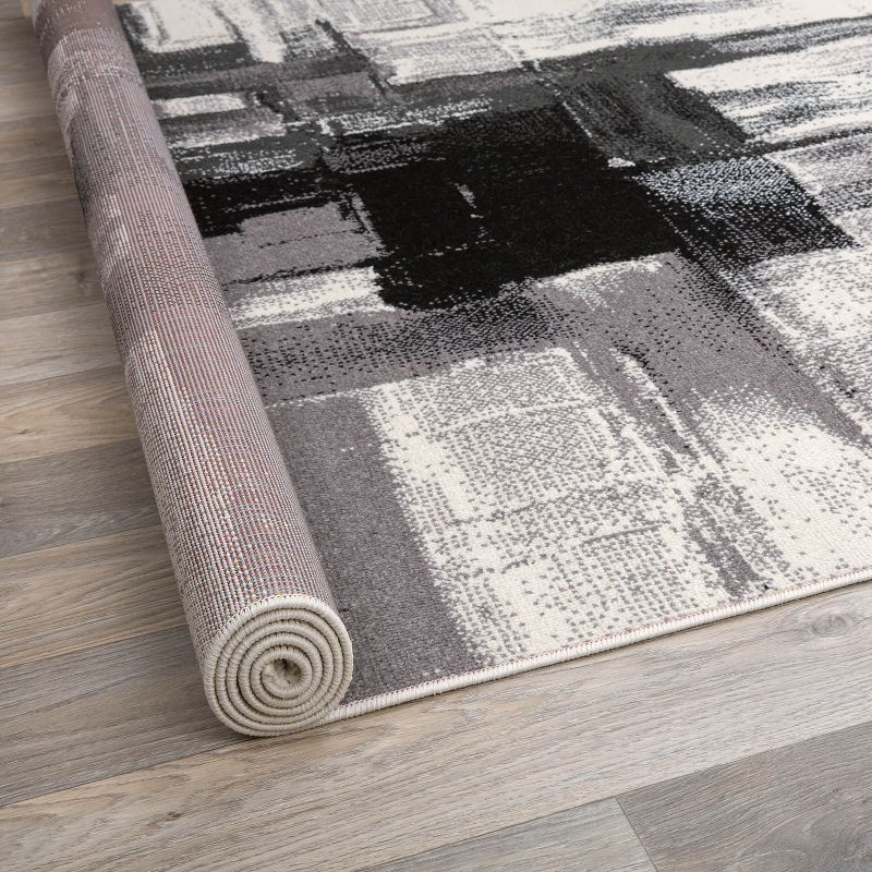 World Rug Gallery Contemporary Modern Abstract Black 5' x 7' Area Rug:  Stain-Resistant,  Pet Friendly,  Low Pile,  Indoor Use