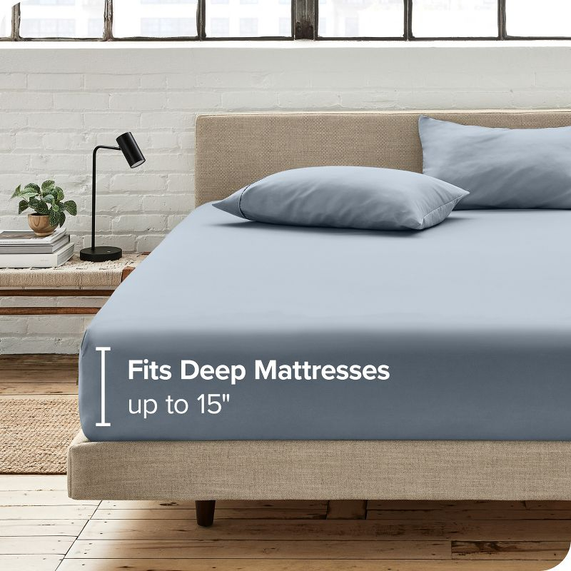 400 Thread Count Organic Cotton Sateen Queen Fitted Sheet Dusty Blue by Bare Home