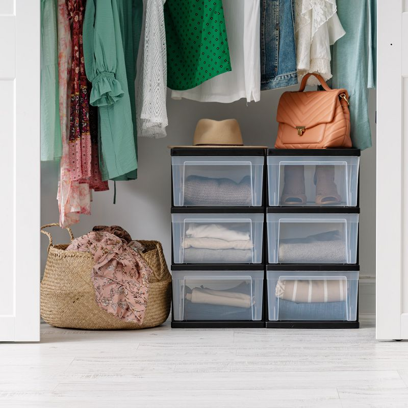 IRIS USA 3-Drawer Plastic Storage Dresser, 2-Pack, Standing Organizer Storage Container Bin with Drawers for Clothes Crafts Classroom, Black/Clear