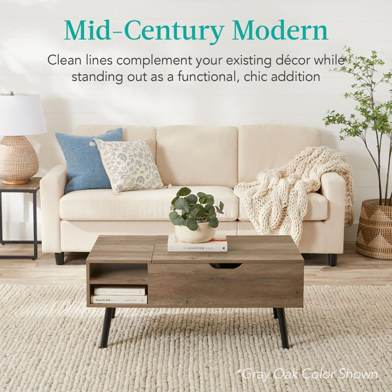 Best Choice Products Wooden Mid-Century Modern Lift Top Coffee Table w/ Hidden Storage, Removable Shelf - Brown
