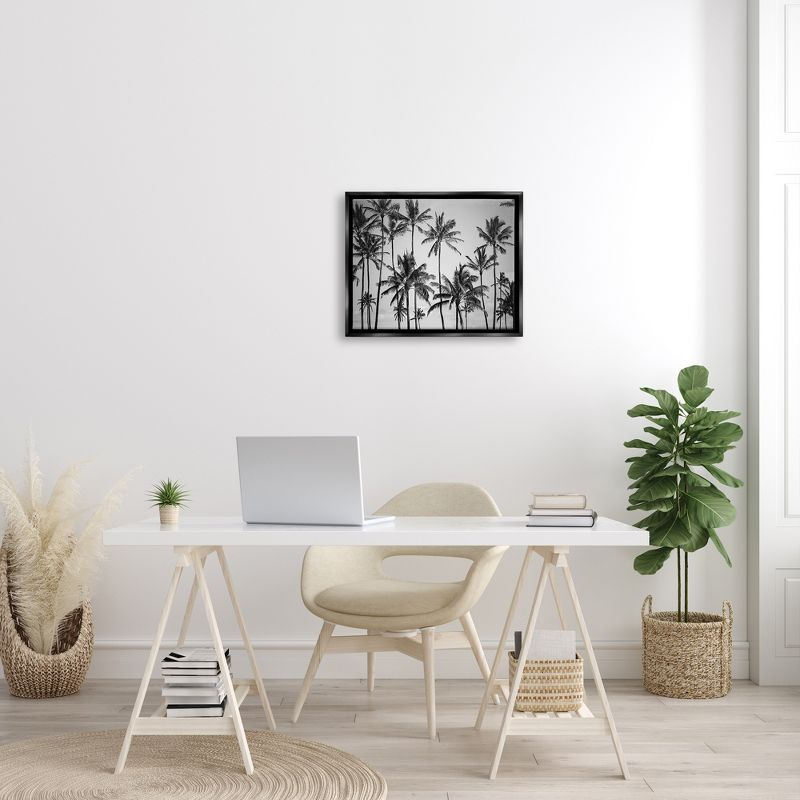 Stupell Industries Palm Trees Skyline Black and White Photography Black Floater Framed Canvas Wall Art, 16 x 20