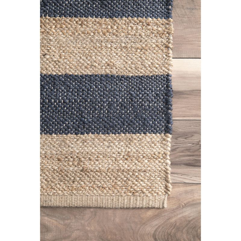 nuLOOM Alisia Flatweave Striped Jute Area Rug, Runner 2' 6" x 6', Denim