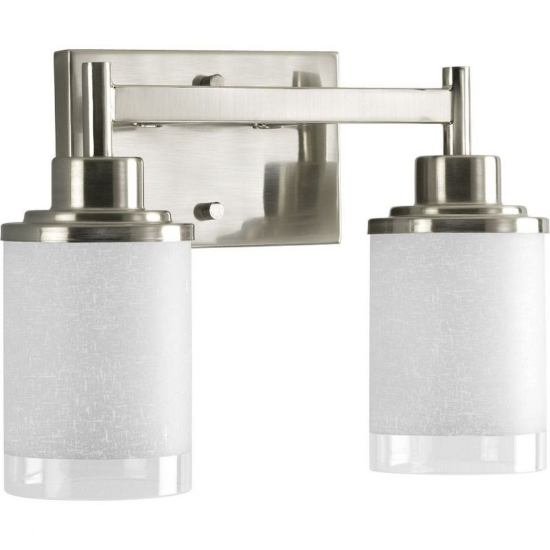 Progress Lighting Alexa Collection 2-Light Bath Fixture, Brushed Nickel, White Linen Glass Shade