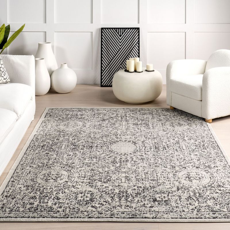 Nuloom Minta Medallion 6 Square Indoor Area Rug for Living Room Bedroom Dining Room Kitchen, Grey/Ivory