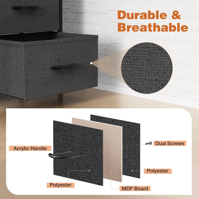 NicBex 9 Drawers Dresser for Bedroom,Chest of Drawers with Fabric Bins and Black Metal Handles Design,Fabric Storage Dressers for Bedroom,Black