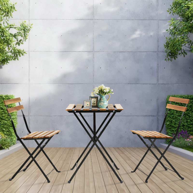 BestMassage 3 Piece Bistro Set Folding Chairs Table with Weather-Resistant Wood, Natural