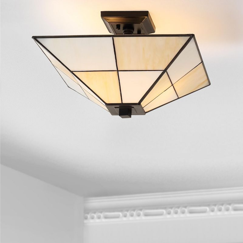 JONATHAN Y Juliana 15.7" Tiffany-Style Glass/Metal LED Semi-Flush Mount, White/Cream