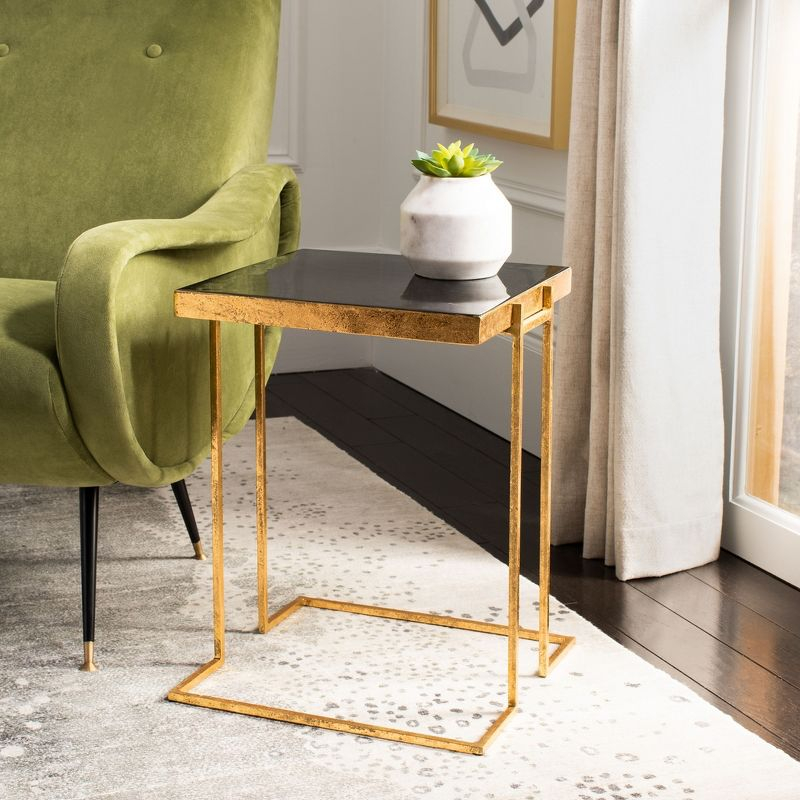 Amarylis Greek Key Side Table - Black Enamel/Gold - Safavieh.