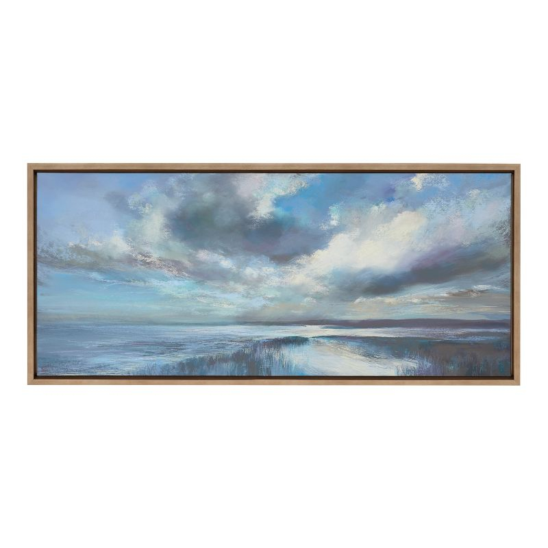 18" x 40" Sylvie The Tide Waits for No Man Framed Canvas by Nel Whatmore Gold - Kate & Laurel All Things Decor: Panoramic Ocean Landscape