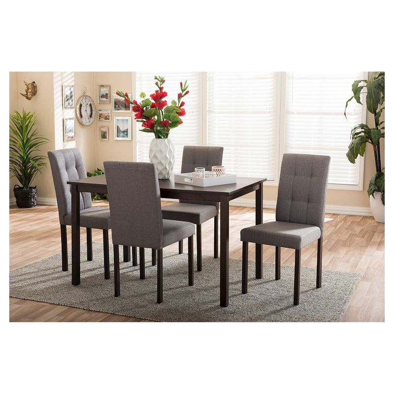 5pc Andrew Modern and Contemporary Fabric Upholstered Grid Tufting Dining Set Dark Brown/Gray - Baxton Studio: Solid Rubberwood, Wood Veneer