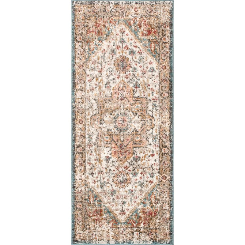 Nuloom 2x10 Justine Vintage Medallion Indoor Area Rug, Beige, Faded Persian Design, Stain Resistant, BedroomLiving Room, Kitchen,