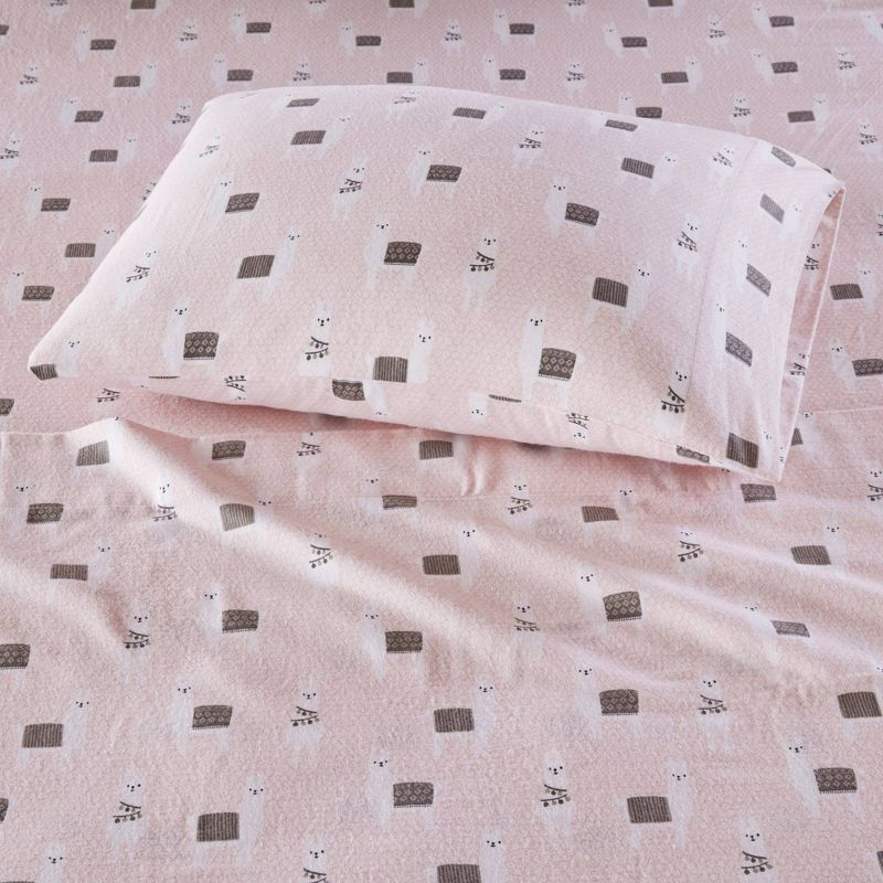 Intelligent Design Twin XL Cozy Soft Cotton Flannel Printed Sheet Set Pink Llamas