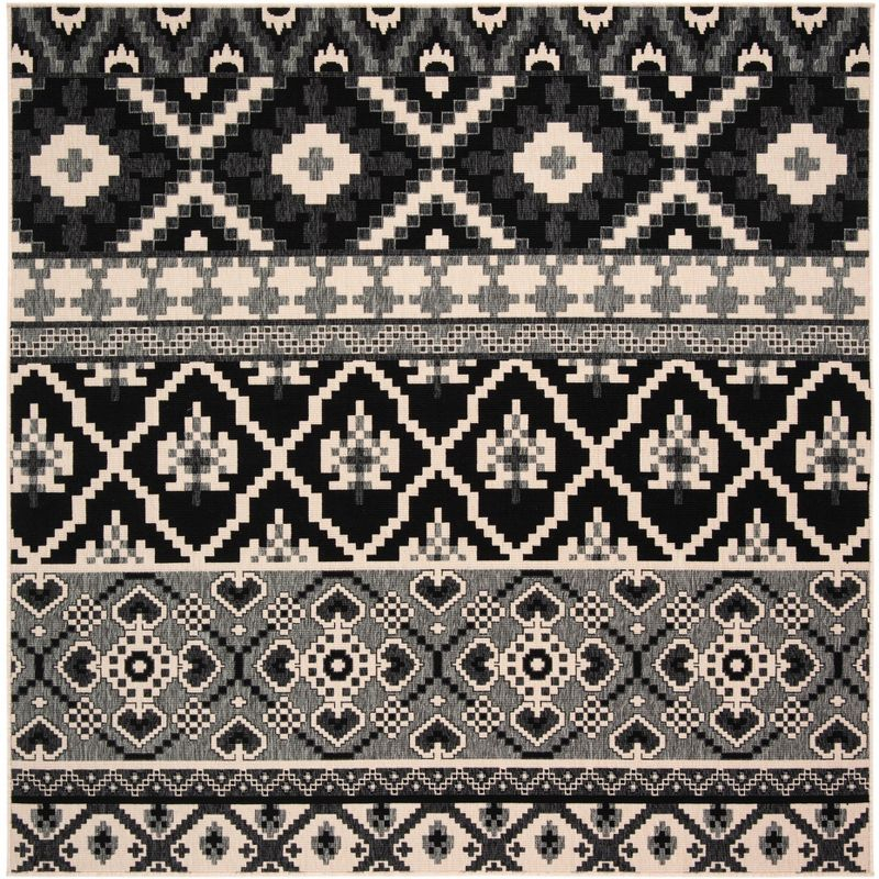 Veranda VER097 Power Loomed Indoor/Outdoor Area Rug - Black/Beige - 6'7"x6'7" - Safavieh.