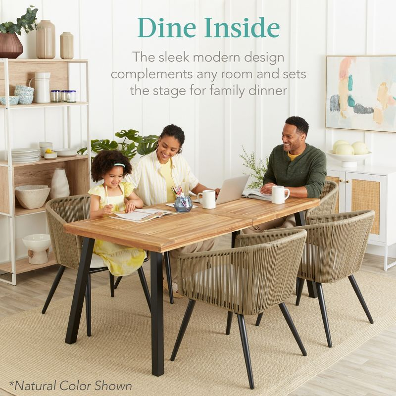 Best Choice Products 6-Person Indoor Outdoor Patio Rustic Acacia Wood Picnic Dining Table w/ Metal Legs - Weathered Gray