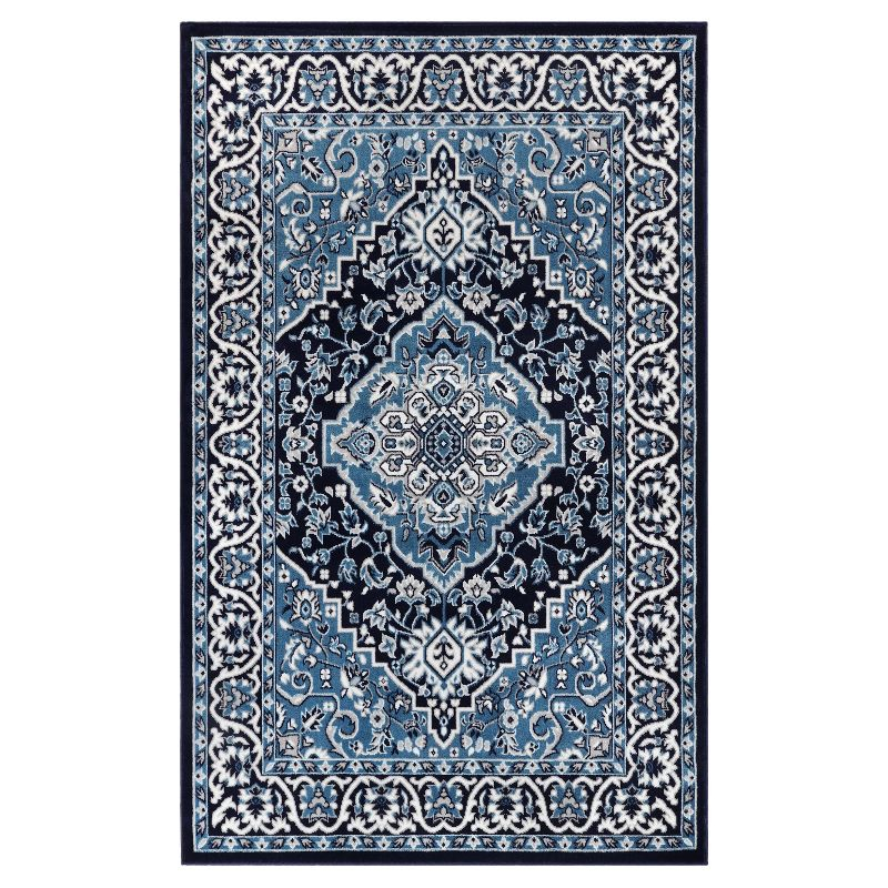 Traditional Vintage Medallion Floral Scroll Indoor Area Rug, 5'x8', Blue - Blue Nile Mills
