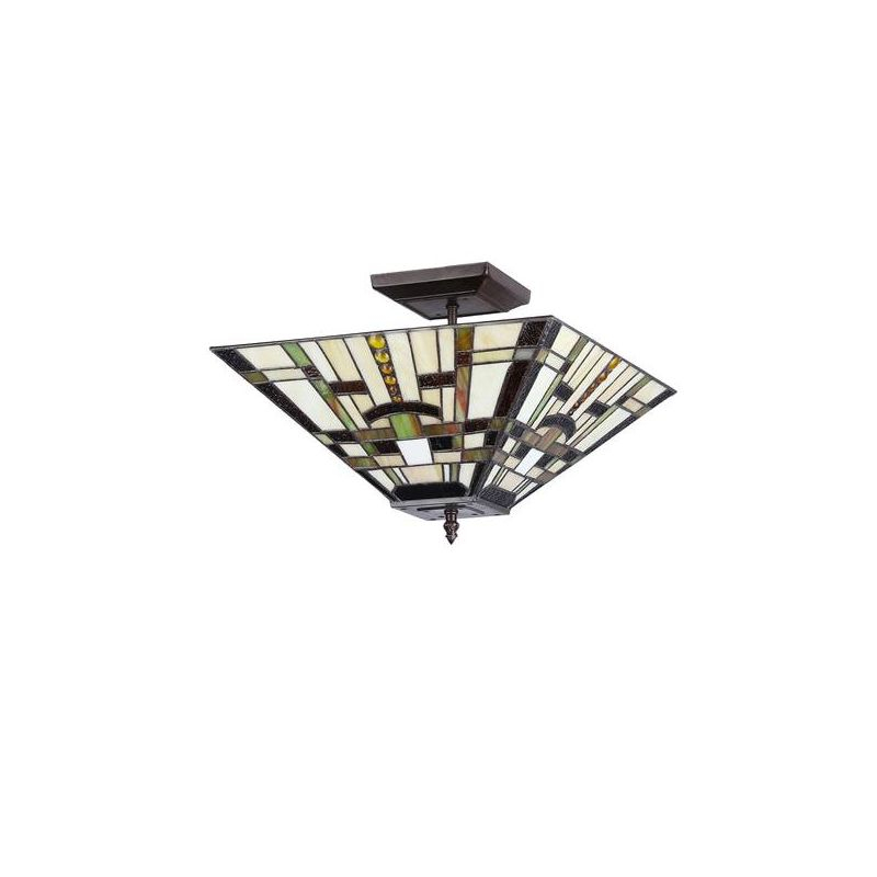 Chloe Lighting Farley Tiffany-Style Mission 2 Light Semi-Flush Ceiling Fixture 14" Shade