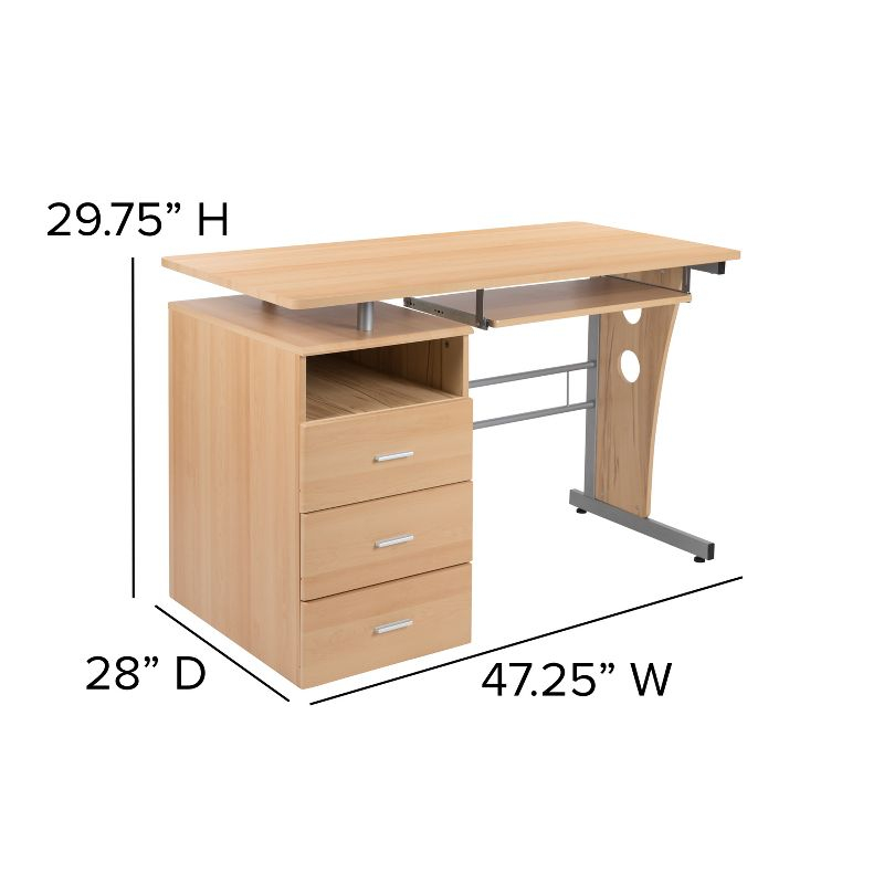 Emma and Oliver Maple Desk with Three Drawer Single Pedestal and Pull-Out Keyboard Tray