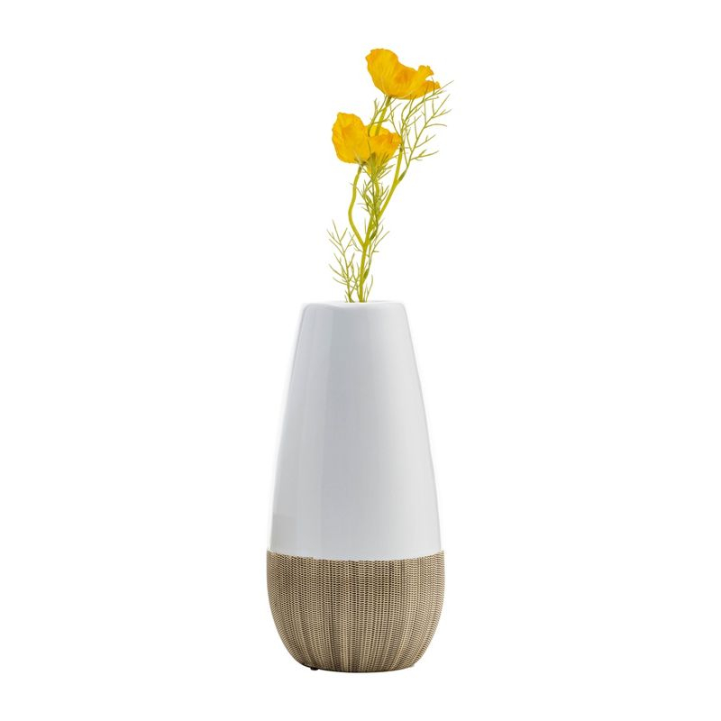 Sagebrook Home 10" Ceramic Vase - Contemporary Two Tone White and Beige Vase For Decorative Table Accent - Stylish Home or Office Decor